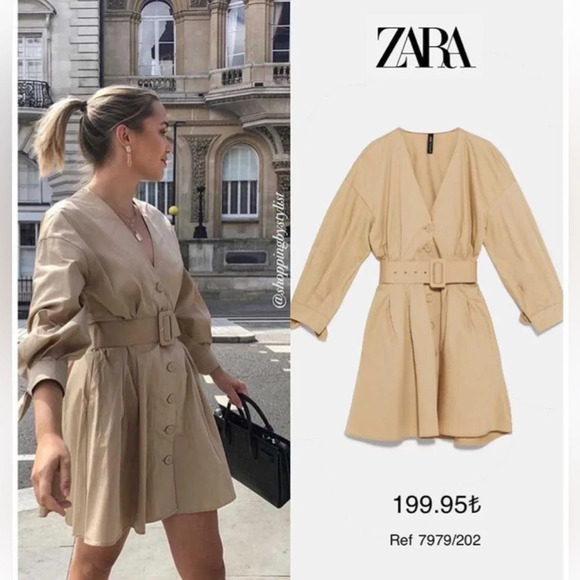 NWOT ZARA BELTED CAMEL DRESS - Picture 6 of 11